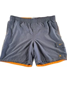 Nike Men's Size XL Gray Orange Mesh Lined Swim Trunks 8" Inseam - Picture 1 of 6