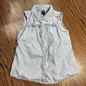 Gap Girls Sleeveless Western Ruffle Denim Collar Shirt Button Front Size Large - Picture 1 of 4