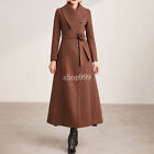 Womens Maxi Long Belted Coat Single Breasted Wool Blend Parka Trench Coat