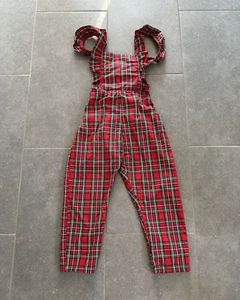EUC Smiling Button Girls Tartan Holiday Plaid Ruffle Overalls Flutterall, Size 7 - Picture 1 of 2