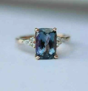 2Ct Emerald Alexandrite Women's Solitaire Engagement Ring 14K Rose Gold Finish - Picture 1 of 2