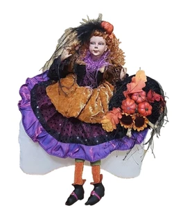 Sitting Autumn Witch Doll With Hat 16" - Picture 1 of 4