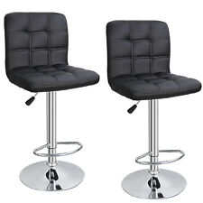 Set of 2 Modern Square Pu Leather Adjustable Bar Stools with Back Swivel Stool