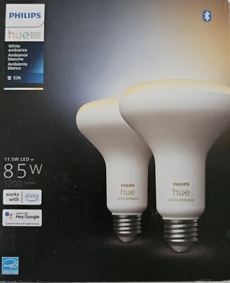 Philips 2-Pack Hue White Ambiance 85W 120 Lumen Smart LED Bulb, NEW - Image 1 of 4