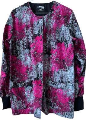 LANDAU Womens snap front SCRUB TOP Medium Longbanded sleeves scoop neck Pockets - Image 1 of 4