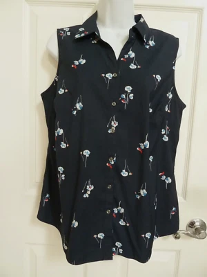 ¡¡NUEVO!! CHARTER CLUB TALLA 10 Med. Blusa sin mangas floral ajustada azul marino Foto 1 de 4