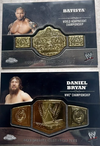 {2}  TOPPS chrome  WWE CHAMPIONSHIP BELT COMMEMORATIVE PLATE CARDS  BATISTA/BRY Cover