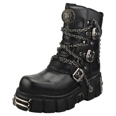 New Rock Straps And Chains Unisex Platform Boots in Black - 9.5 US - Image 1 of 4