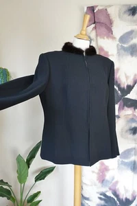 BURBERRY London CEISA Dark navy blue fur trim jacket size 14 - Picture 1 of 12