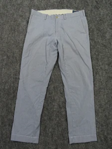 Polo Ralph Lauren Pants Men 35x30 Blue Pinstripe Slim Fit Flat Front VTG *SPOTS - Picture 1 of 11