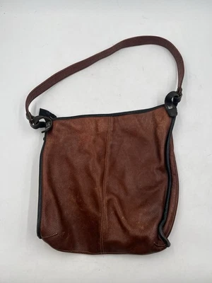 Bolso de Hombro Hobo Francesco Biasia Cuero Marrón Borde Negro Hecho en Italia Cartera Foto 1 de 4