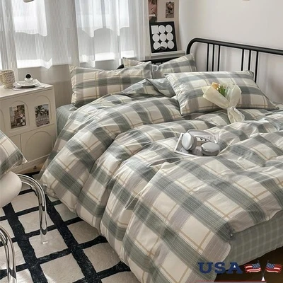 Juego de edredón geométrico a cuadros queen de microfibra suave ropa de cama para todas las estaciones nuevo Foto 1 de 4