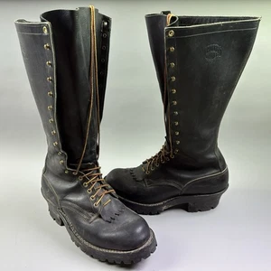 Weiße Stiefel hoch 18" schwarz Leder Lineman Holzfäller Smokejumper kniehoch 13EE - Bild 1 von 18