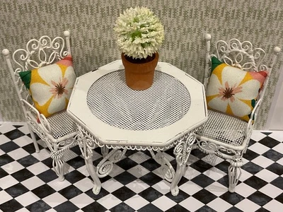 Dolls House White Garden Conservatory Furniture Lot Table+Chairs Lot 12th Scale  - Image 1 of 4