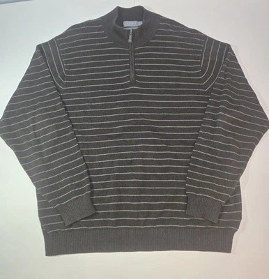 Vtg Talbots Sweater Mens XL Brown Striped 1/4 Zip Pullover Pima Cotton Hong Kong - Image 1 of 4
