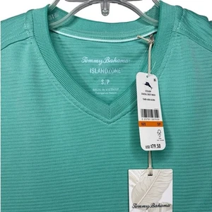 NWT Tommy Bahama IslandZone Men's Small Coastal Crest V-Neck T-Shirt Aqua Aloha - Picture 1 of 13