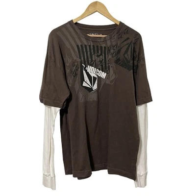 Volcom Y2K Thermal Logo Long Sleeve Tee Shirt Mens XL Brown Grunge Skater Cotton - Image 1 of 4
