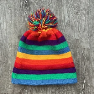 Vintage Meister 100% New Wool Rainbow Stocking Cap Ski Knit Pom Pom Beanie - Picture 1 of 7
