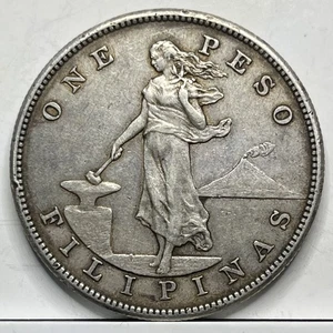 1903 Philippines 1 One Peso Silver Coin - Very Fine - USA Sea Salvage - Picture 1 of 2