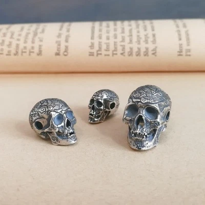 Colgante Calavera Floral Plata de Ley 925 Sólida Mandíbula Móvil Varios Tamaños Único Foto 1 de 4