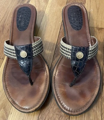 Eric Javits Brown Leather thong kitten heel sandals size 9M 9 M - Image 1 of 4