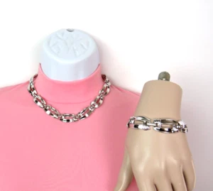 VTG 1950s 60s SIGNED CROWN TRIFARI SILVER TONE 15 3/4" NECKLACE & BRACELET SET - Picture 1 of 11