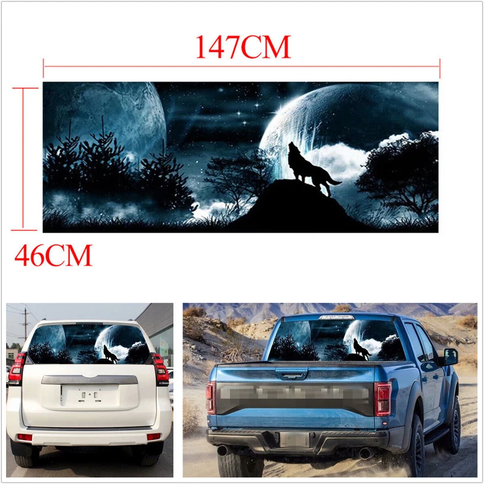 Hágalo usted mismo 18"x58" Coche Ventana Trasera Puerta Trasera Lobo Luna Aulladora Galaxia Adhesivo Impermeable Foto 1 de 4