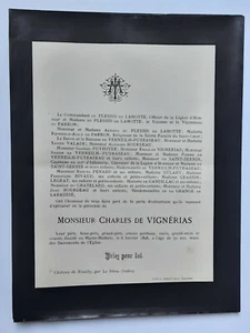 CHARLES DE VIGNERIAS Plessis Lamotte FAIRE PART Verneilh Puyraseau DULARY 1898 - Picture 1 of 2