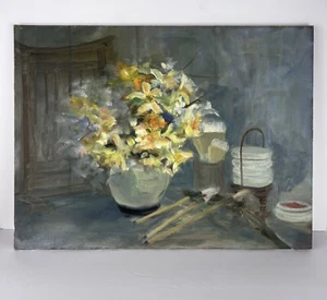 Vtg Painting Yvonne M EARP Still Life California Artist Flowers Paint 24x18 - Picture 1 of 17