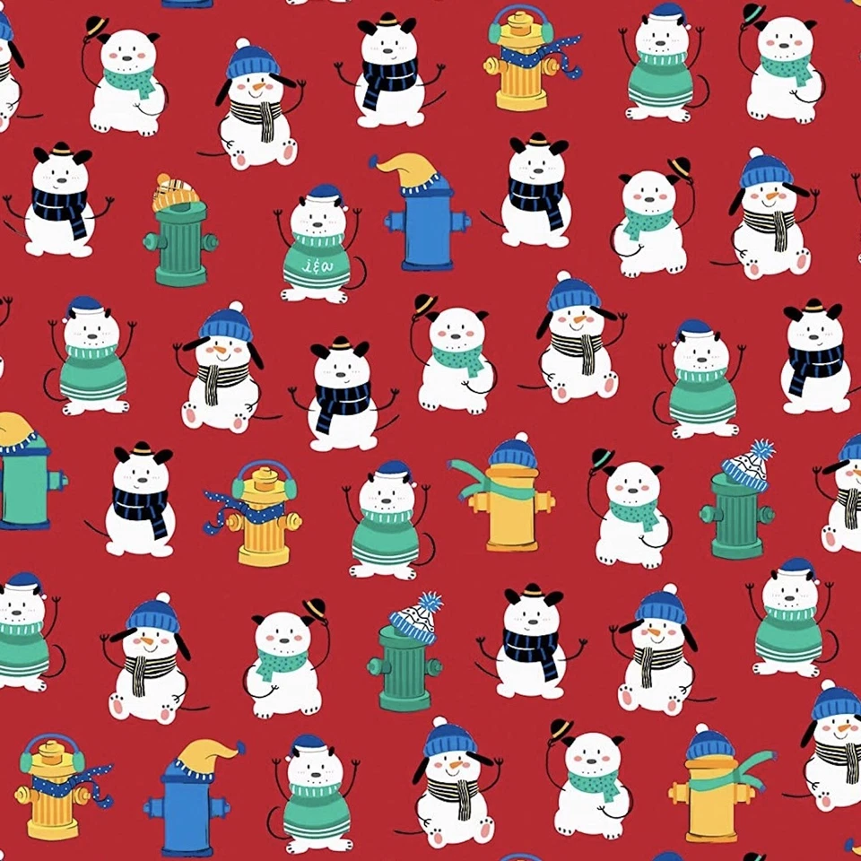 Chilly Dogs Winter Dogs & Fire Hydrants Red 100% Cotton Fabric by The Yard - Image 1 of 1