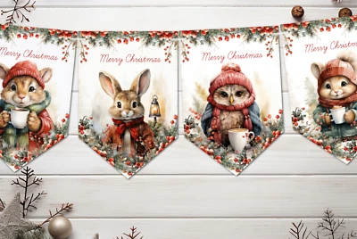 Маленькие лесные животные деревенский рождественский баннер/баннер и лента - Изображение 1 из 4