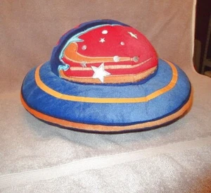 90s Vintage Celestial Flying Saucer Accent Pillow Plush Throw Stars Saturn 16" - Picture 1 of 11