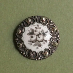 Bouton ancien - Émail peint grisaille & clous d'acier -23 mm-XIXe-Enamel Buttons - Picture 1 of 5