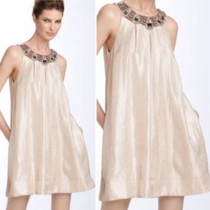 Alexia Admor Women size S Off White Jeweled Collar Trapeze Dress Shimmer Finish - Picture 1 of 12