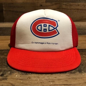 VTG Montreal Canadiens Hat Snapback Trucker Cap Mens Red Rick Hansen 90s - READ - Picture 1 of 12