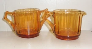 VINTAGE 1960'S AMBER DEPRESSION GLASS SUGAR BOWL AND CREAMER BEAUTIFUL DESIGN NR - Picture 1 of 6