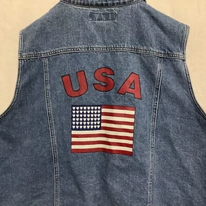 VTG Rare LA Blues Denim Vest Womens 26/28 USA American Flag Patriotic 90s Y2K - Picture 1 of 8