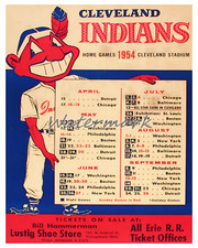 MLB 1954 Cleveland Indians Home Schedule Color REPRINT 8 X 10 Photo Picture