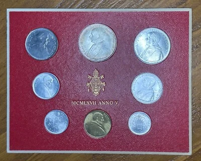 1967 Vatican City Pope Paul VI Mint Set 8 Coin Set Lire One Silver - Image 1 of 2