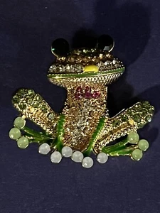 Gold Tone Multi-Color Rhinestone Frog Brooch Lapel Pin Pendant - Picture 1 of 5