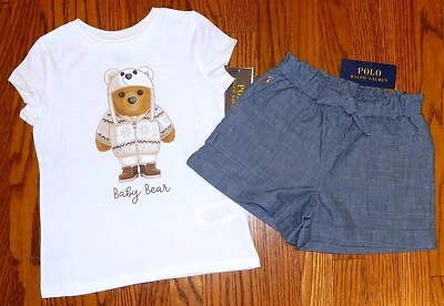 JUEGO DE 2 PANTALONES CORTOS POLO RALPH LAUREN AUTÉNTICOS NIÑAS ORIGINALES NUEVOS Talla 5, Nuevos con Etiquetas Foto 1 de 3