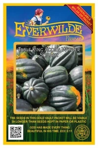40 Table King Acorn Winter Squash Seeds - Everwilde Farms Mylar Seed Packet - Picture 1 of 3