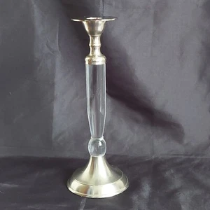 Laura Ashley Metal Acrylic Candlestick Candle Holder Silver Clear 24.5cm Cottage - Picture 1 of 24