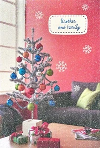 Sweet MERRY CHRISTMAS Card FOR BROTHER & FAMILY, Tree Ornaments by Hallmark + ✉ - Picture 1 of 5