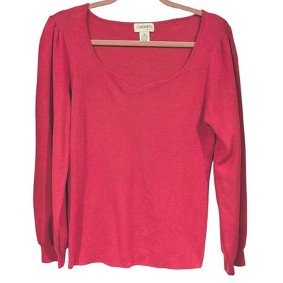 Suéter Pullover Acanalado Cuello en V Rosa CARMEN Manga Larga Para Mujer XL Foto 1 de 4