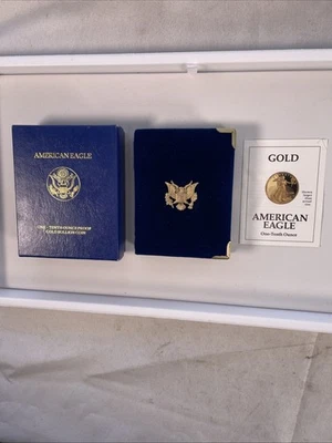 American Eagle 1992 prueba de oro caja de 1/10 oz y papel certificado de autenticidad solamente ** leer Foto 1 de 4