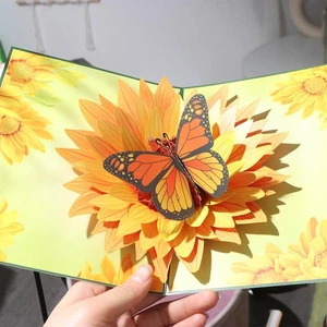 Foldable Sunflower Greeting Card Paper Carving Message Card Birthday Party - Picture 1 of 12