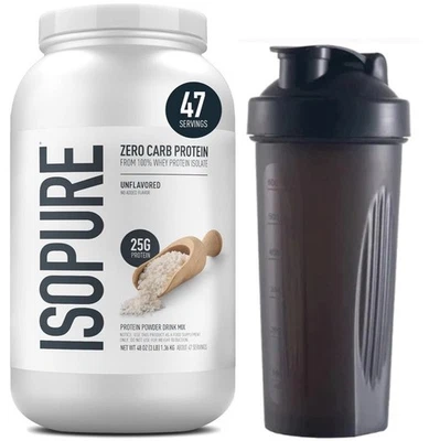 Proteína aislada de suero de leche Isopure sin sabor 25G cero carbohidratos en polvo, 3 libras + AGITADOR GRATIS Foto 1 de 2