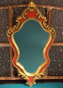 Florentiner Wand Garderoben Spiegel Holz rot gold Italy Barock antik 45x24 klein - Picture 1 of 6