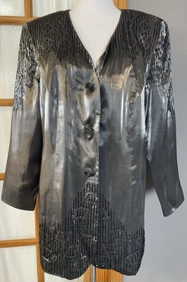 Chaqueta Blazer De Colección Justin Taylor Con Cuentas Mujer’s 18W Gris Sedoso Formal Cóctel Foto 1 de 4